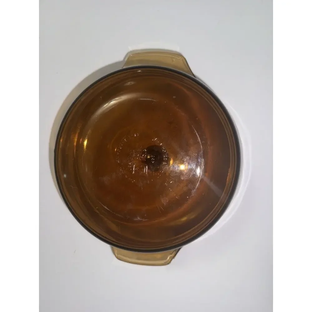 2 Vintage MCM Anchor Hocking Amber Glass Round Casserole Dish w/ Lid 437 1.5 Qt